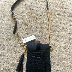 Black crossbody phone case, card slots , pocket and tassel bag- fits all phones